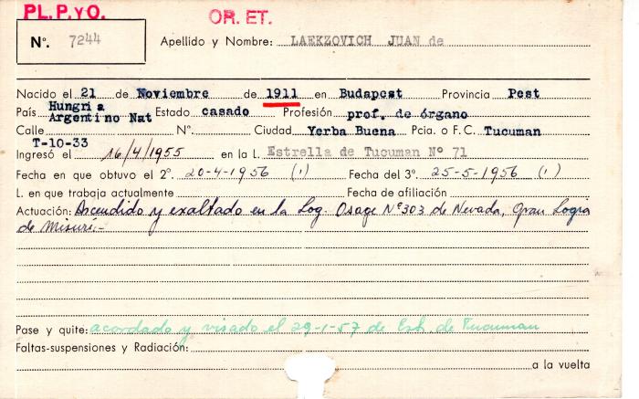 Ficha de miembro de Juan Laekzovich.