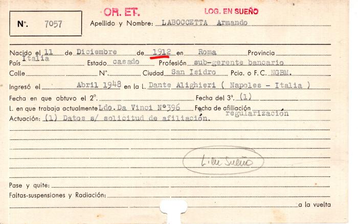 Ficha de miembro de Armando Laboccetta.