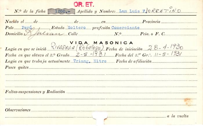 Ficha de miembro de Luis Florentino Lam.