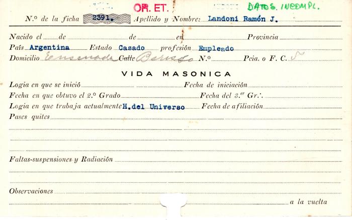 Ficha de miembro de Ramón J. Landoni.