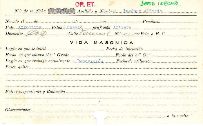 Ficha de miembro de Alfredo Landone.