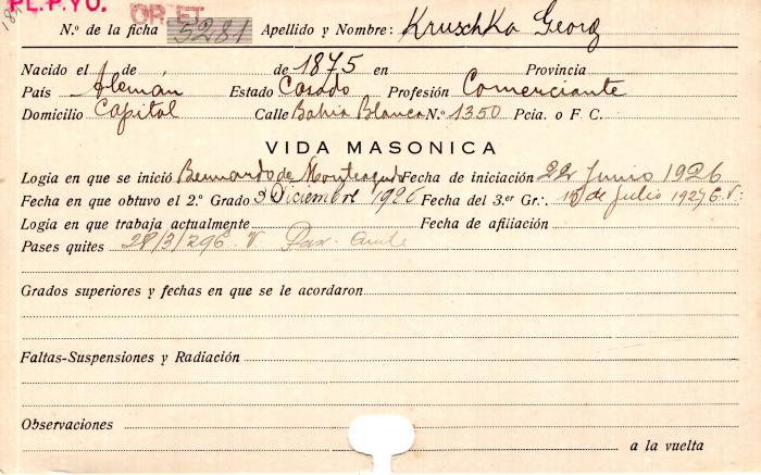 Ficha de miembro de Georg Kruschka.