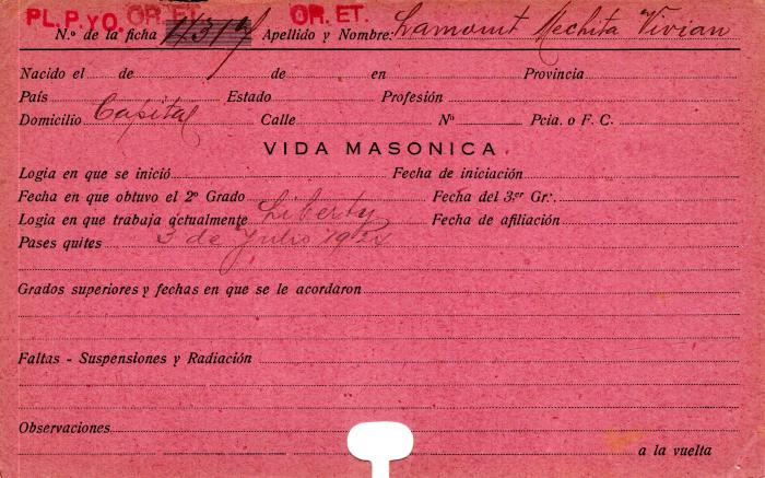 Ficha de miembro de Vivian Lamont Mechita.