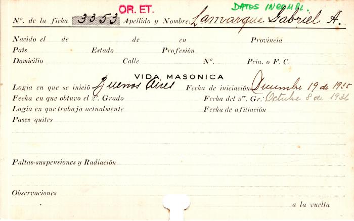 Ficha de miembro de Gabriel A. Lamarque.