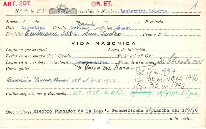 Ficha de miembro de Roberto Lambertini.