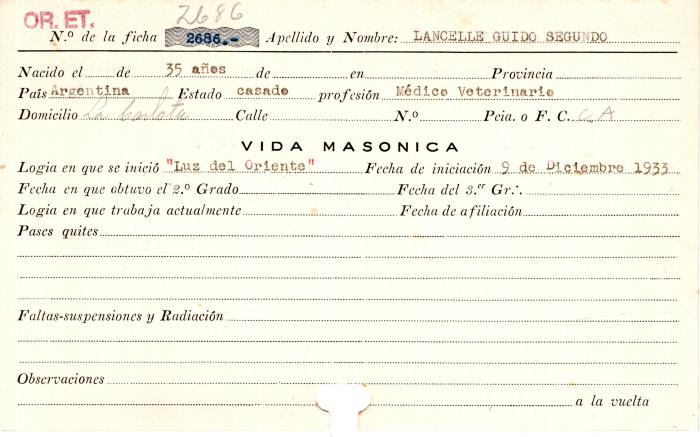 Ficha de miembro de Guido Segundo Lancelle.
