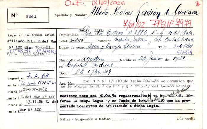 Ficha de miembro de Alberto Matías Ladron de Guevara.