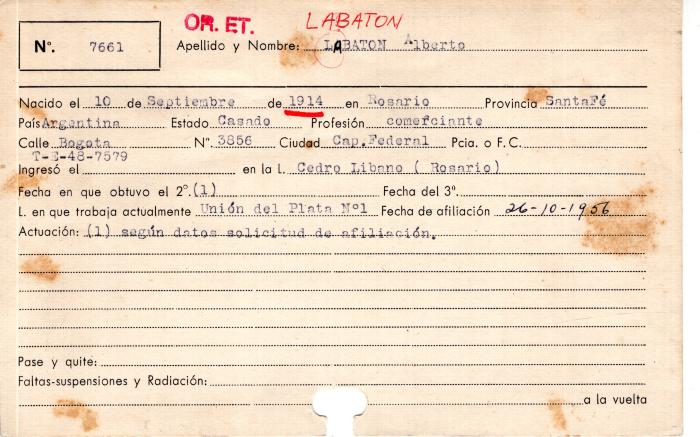 Ficha de miembro de Alberto Labaton.