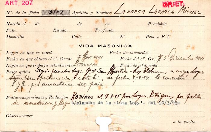 Ficha de miembro de Miguel Labarca Labarca.
