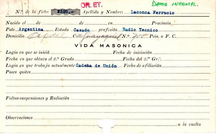 Ficha de miembro de Ferrucio Laconca.