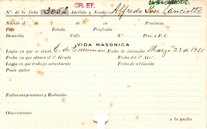 Ficha de miembro de Alfredo José Lanciotti.
