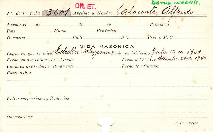 Ficha de miembro de Alfredo Labounte.