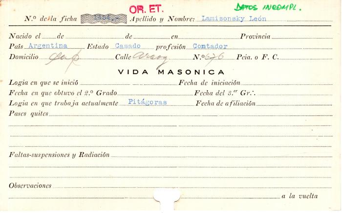 Ficha de miembro de León Lamisonsky.