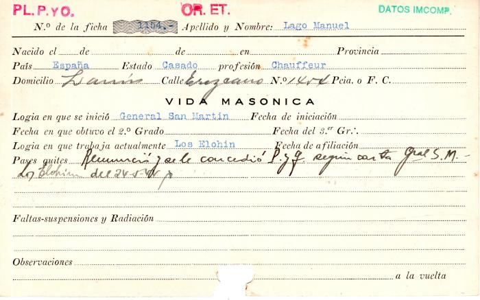 Ficha de miembro de Manuel Lago.
