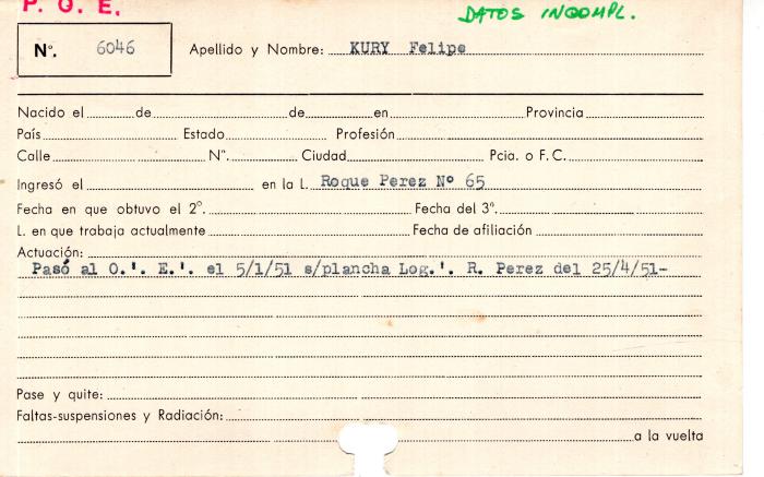 Ficha de miembro de Felipe Kury.