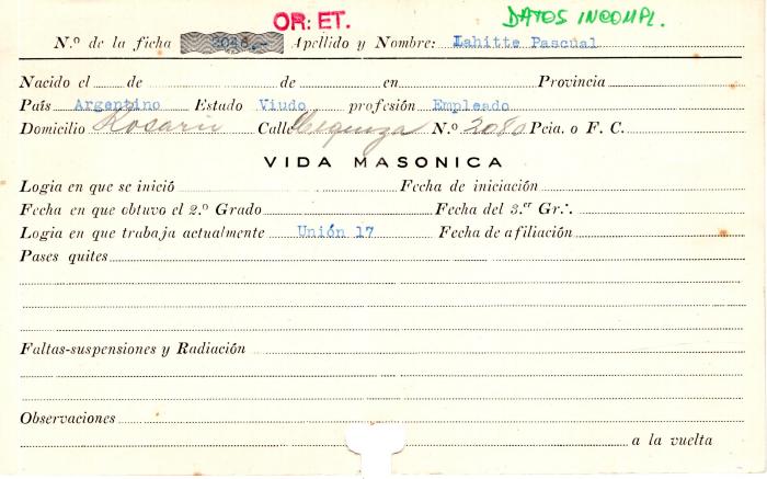 Ficha de miembro de Pascual Lahitte.