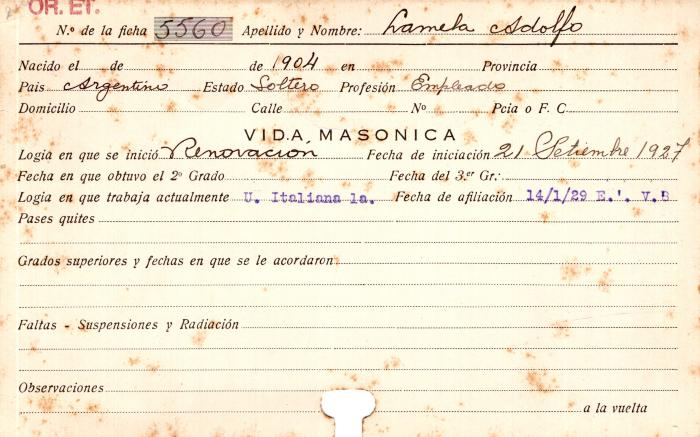 Ficha de miembro de Adolfo Lamela.