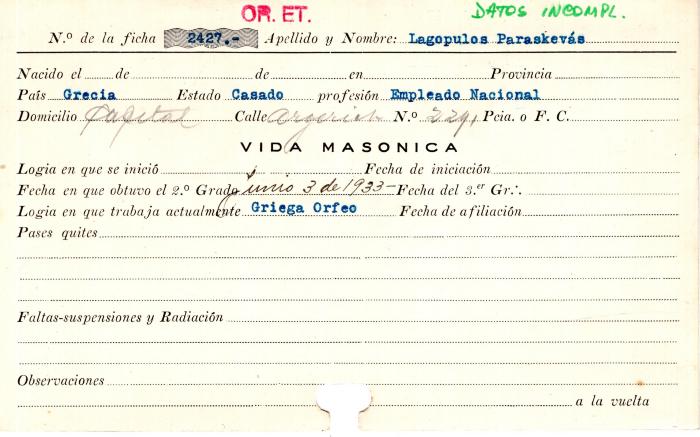 Ficha de miembro de Paraskevas Lagopulos.