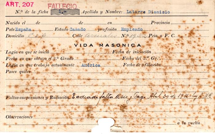 Ficha de miembro de Dionisio Latorre.