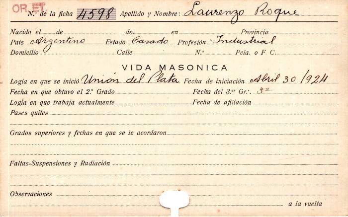 Ficha de miembro de Roque Laurenzo.