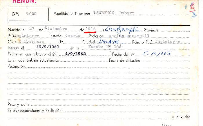 Ficha de miembro de Robert Lawrence.