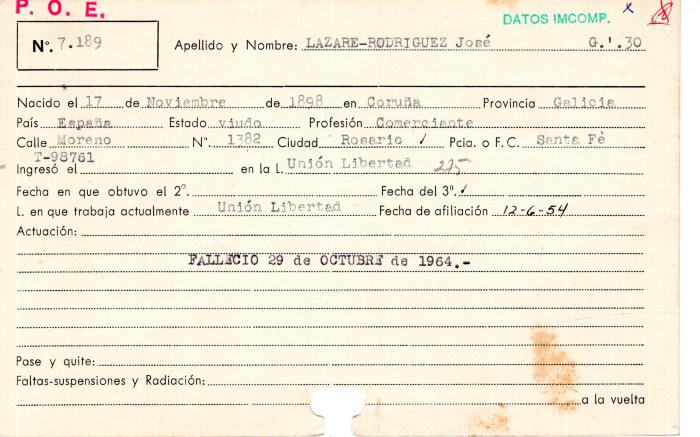 Ficha de miembro de José Lazare Rodríguez