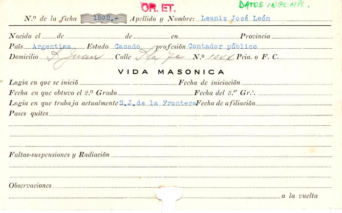 Ficha de miembro de José León Leaniz.
