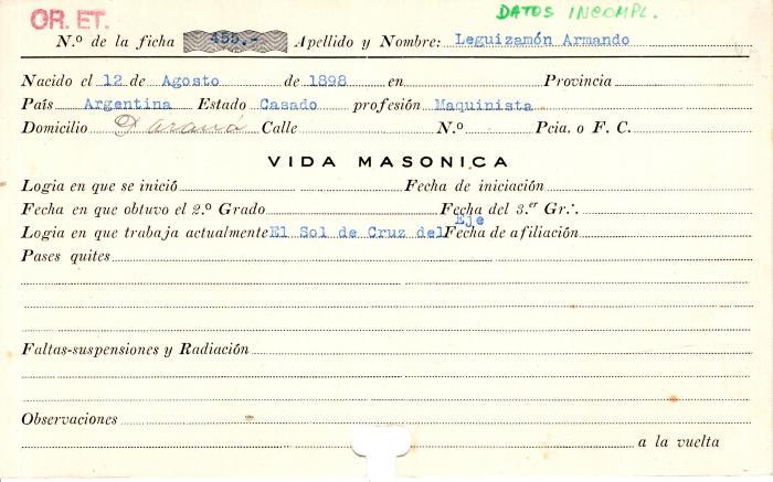 Ficha de miembro de Armando Leguizamon.