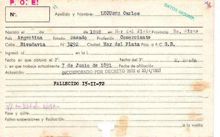 Ficha de miembro de Carlos Lecuona.