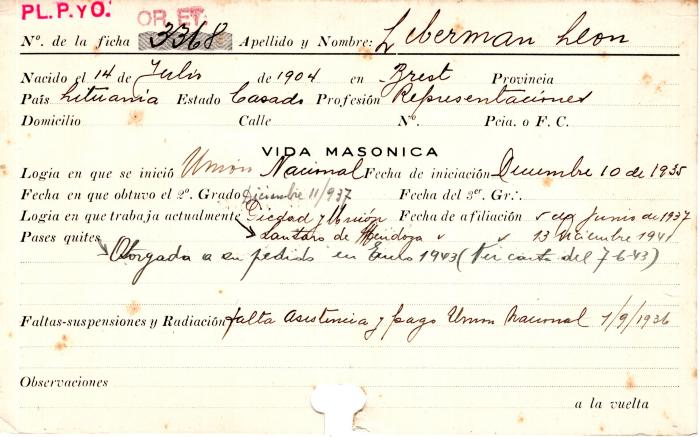 Ficha de miembro de León Leberman.