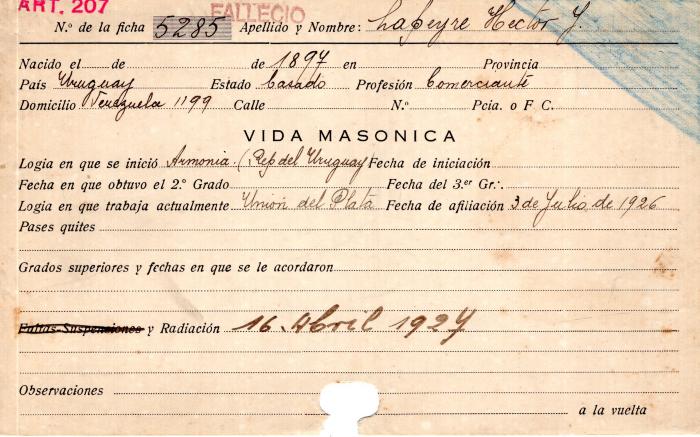 Ficha de miembro de Héctor J. Lapeyre.