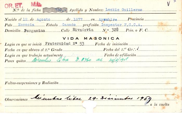 Ficha de miembro de Guillermo Leckic.