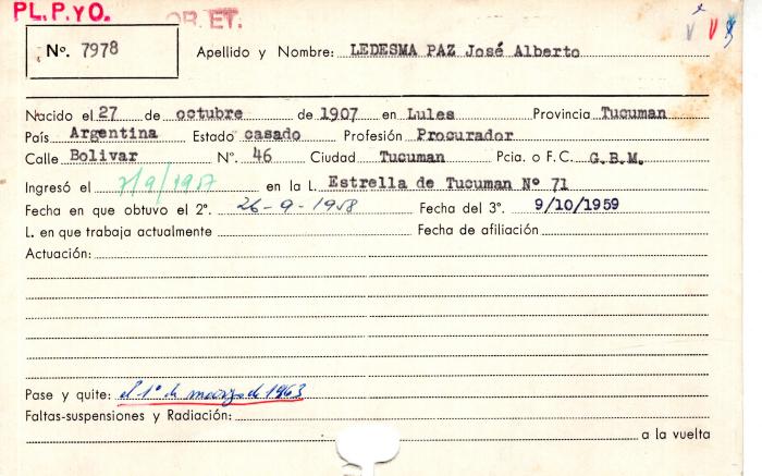Ficha de miembro de José Alberto Ledesma Paz.