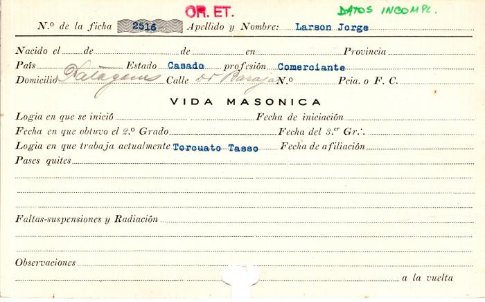 Ficha de miembro de Jorge Larson.