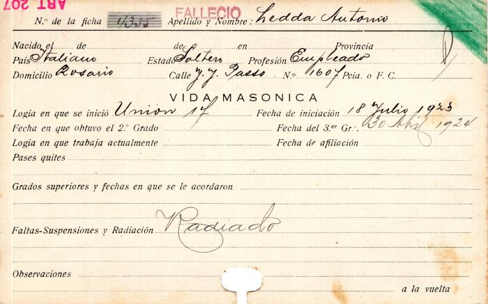 Ficha de miembro de Antonio Ledda.
