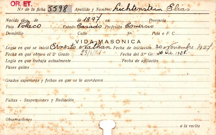 Ficha de miembro de Elias Lichtenstein.