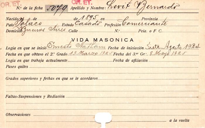 Ficha de miembro de Bernardo Levit.