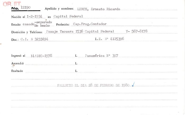 Ficha de miembro de Ernesto Ricardo Lerch.
