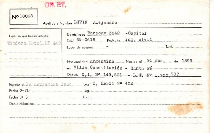 Ficha de miembro de Alejandro Levin.