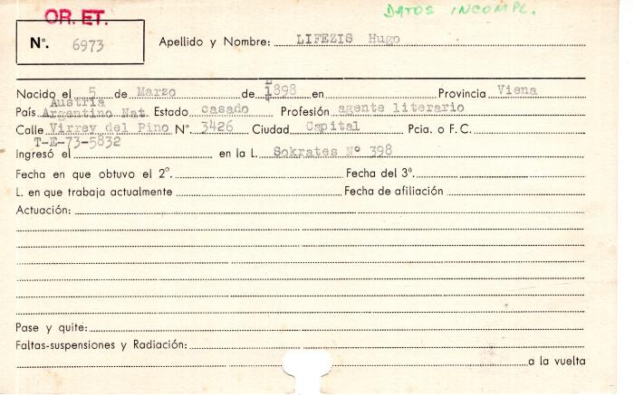 Ficha de miembro de Hugo Liefliz.