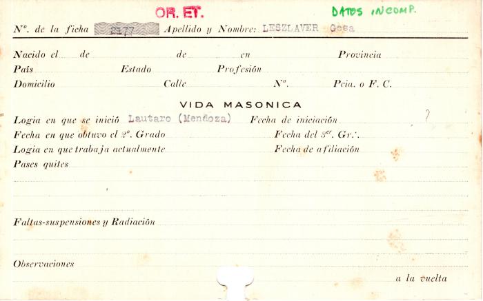Ficha de miembro de Gesa Leszlaver.