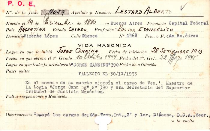 Ficha de miembro de Alberto Lestard.
