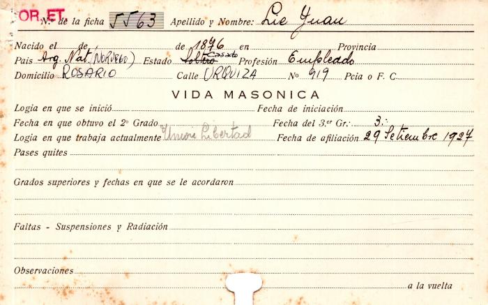 Ficha de miembro de Juan Lie.