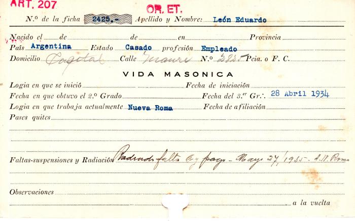 Ficha de miembro de Eduardo León.