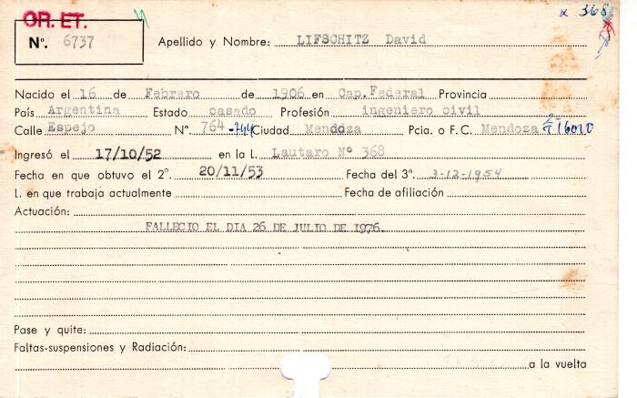 Ficha de miembro de David Lifschitz.