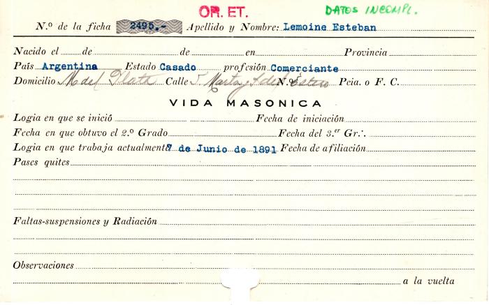 Ficha de miembro de Esteban Lemoine.
