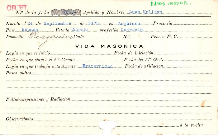 Ficha de miembro de Meliton León.