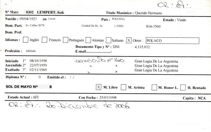 Ficha de miembro de Isak Lempert.