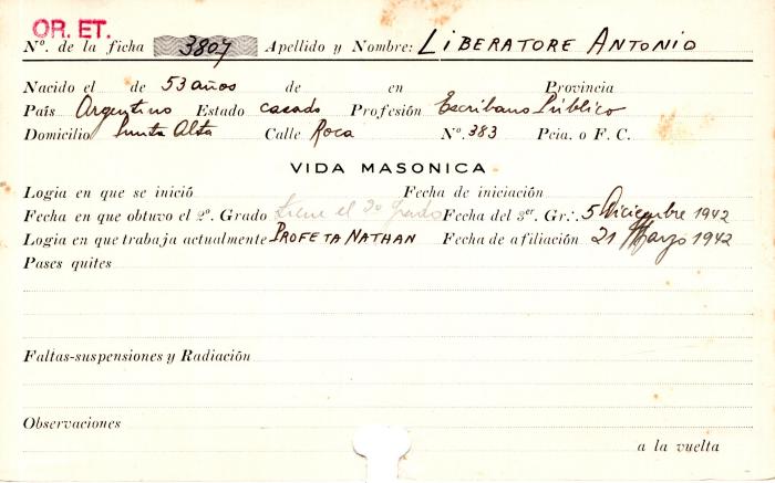 Ficha de miembro de Antonio Liberatore.