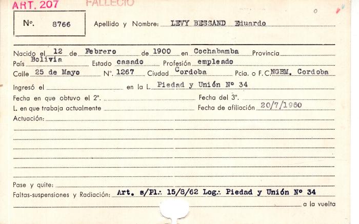 Ficha de miembro de Eduardo Levy Bessand.